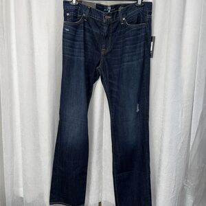 7 for all Mankind Slimmy Men's Dark Wash Distressed Straight Jeans Size 36 NWT